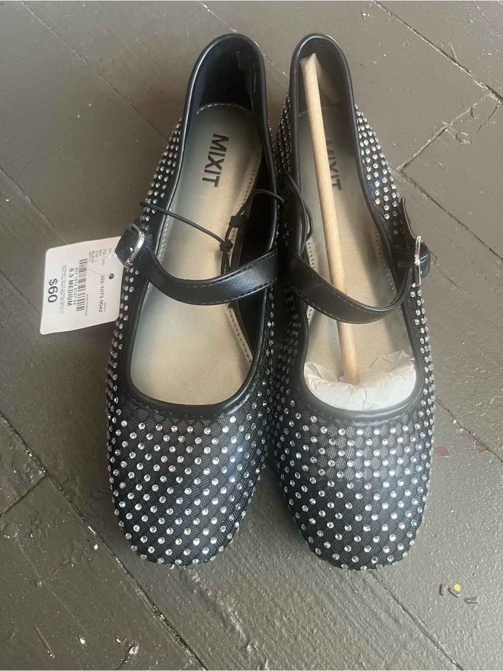 Mixit Black Mary Jane Flats with Silver Stud Details